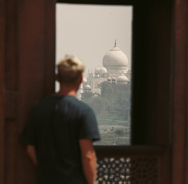 TAJ MAHAL AS SEEN FROM THE AGRA FORT INDIA