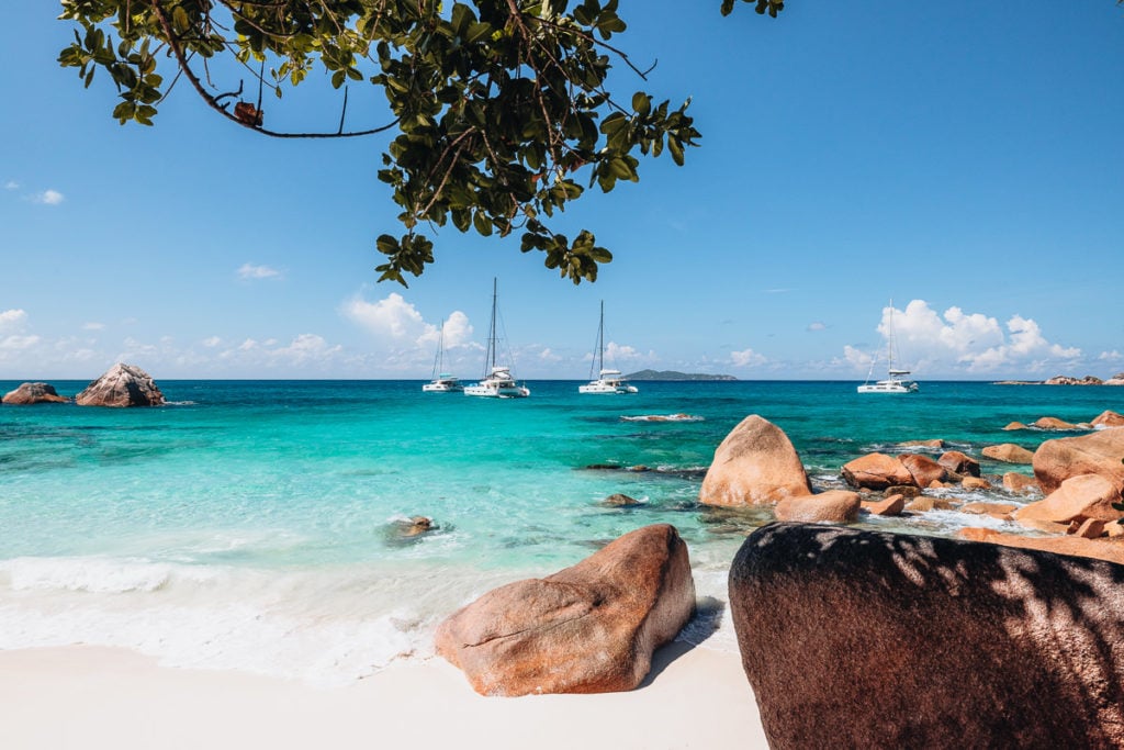 Granite boulders on the beach in the Seychelles