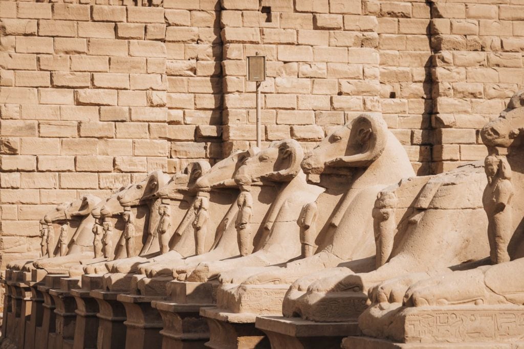 Rams heads at the Avenue of the Sphinxes in Upper Egypt