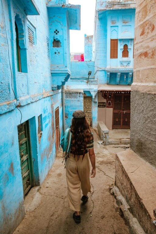 Girl Exploring Blue City in Jodhpur, India