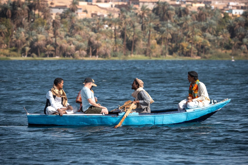 Row boat near Elephantine Island in Aswan, Egypt