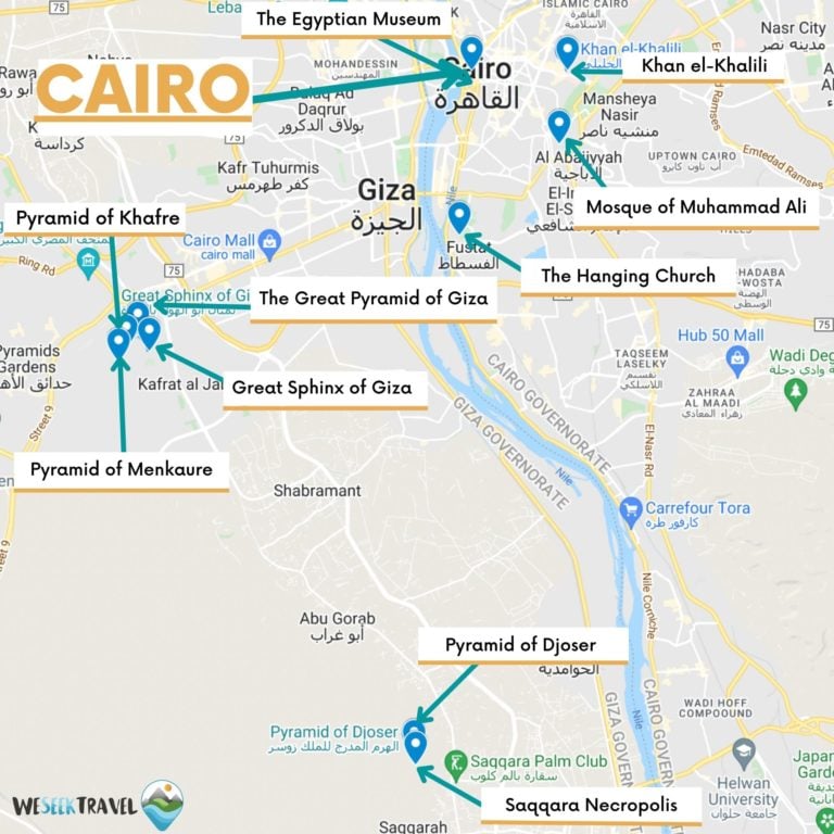 Map of Famous places in Cairo