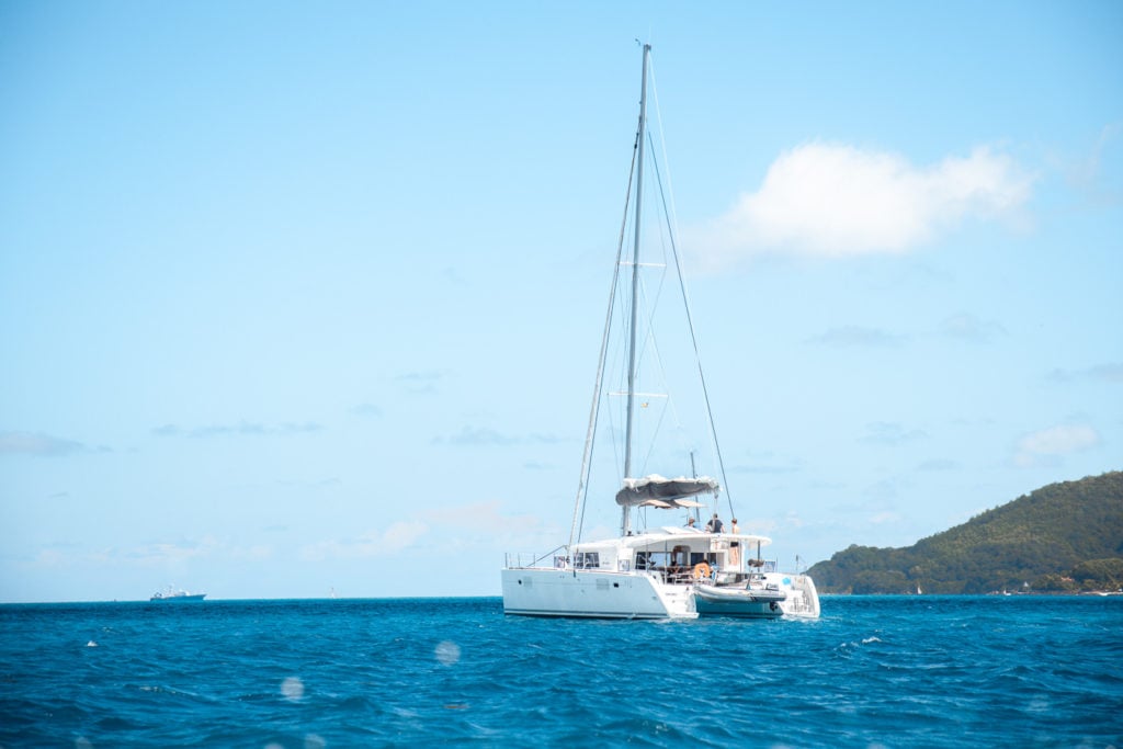 Catamaran sailing in the Seychelles