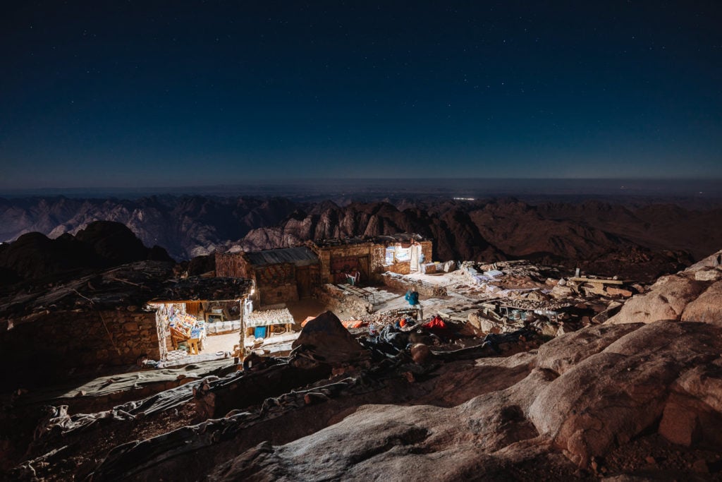 Tents on the of Mount Sinai at night time