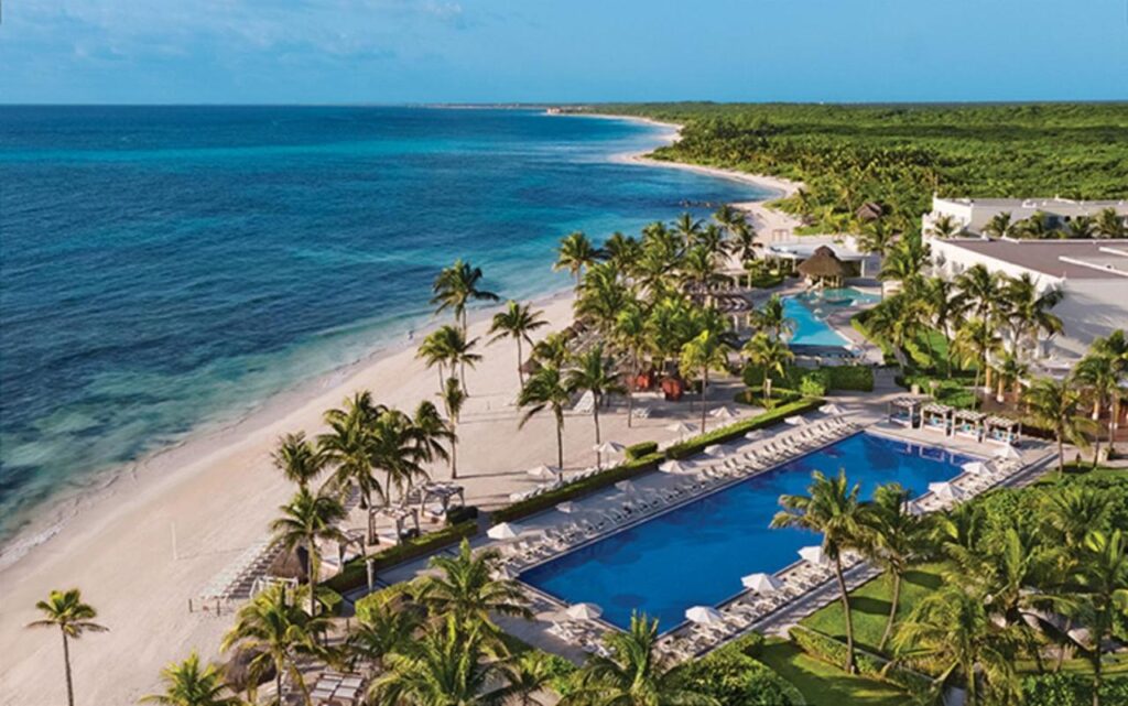 Palm trees near yucatan peninsula luxury hotel pool