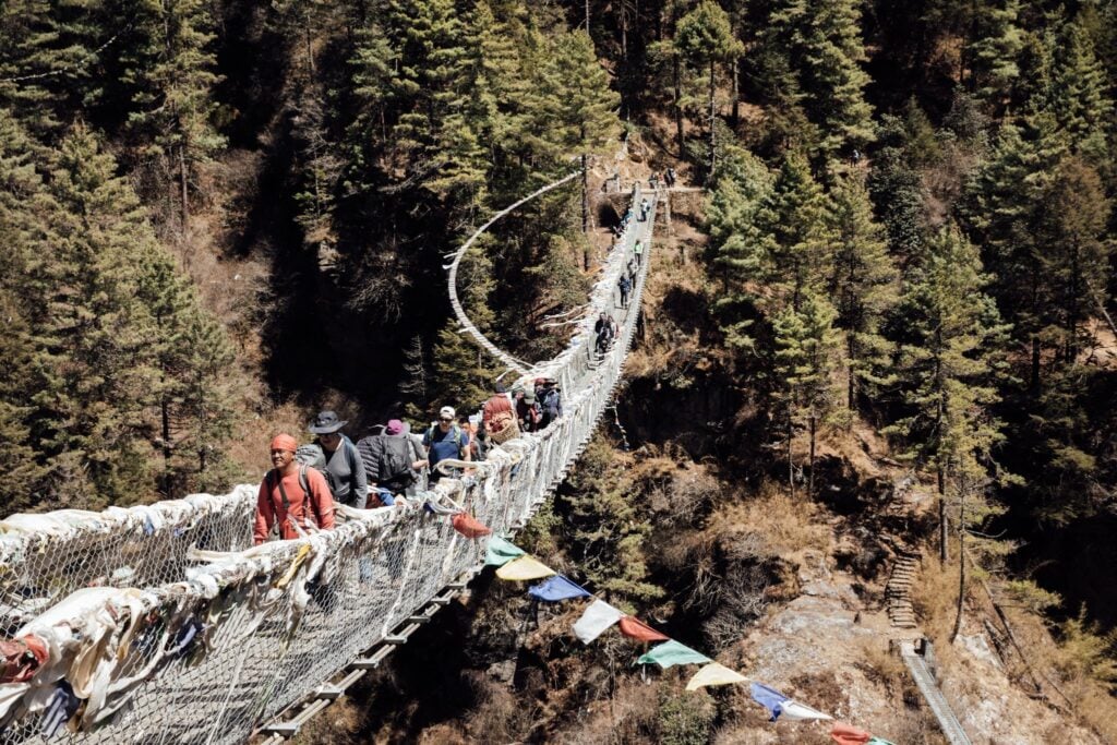 EDMOND HILLARY BRIDGE THREE HIGH PASSES TREK NEPAL
