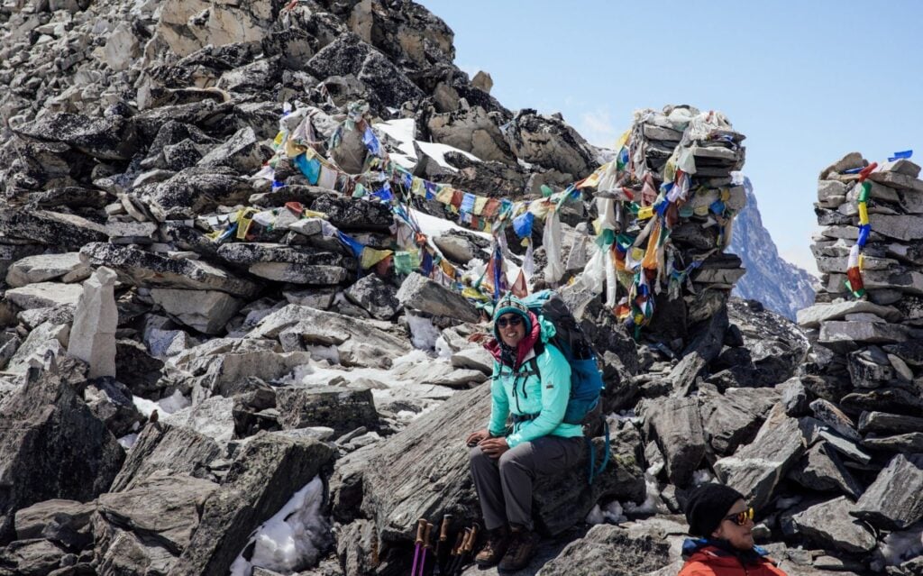 The Kongma La Pass Chortens and Prayer Flags on the Three High Passes Trek, Nepal