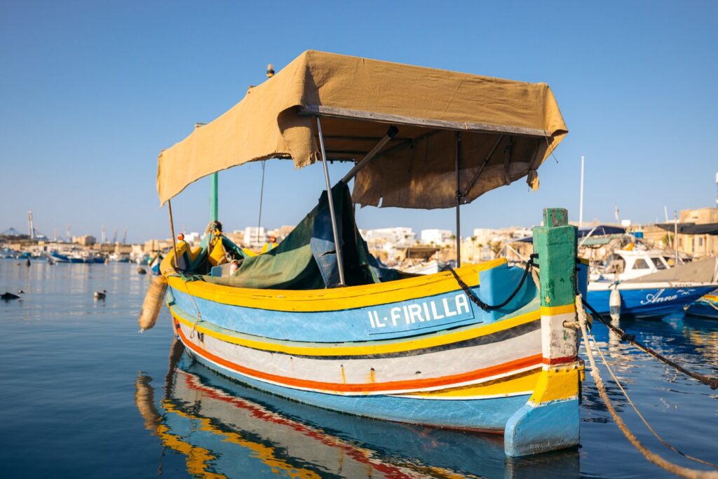 luzzu traditional Maltese fishing boat in Marsaxlokk