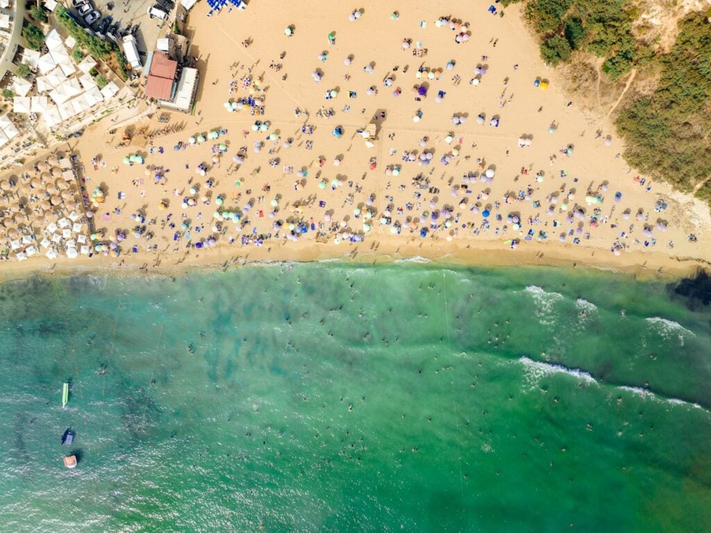 Aerial view of Golden Bay beach Malta