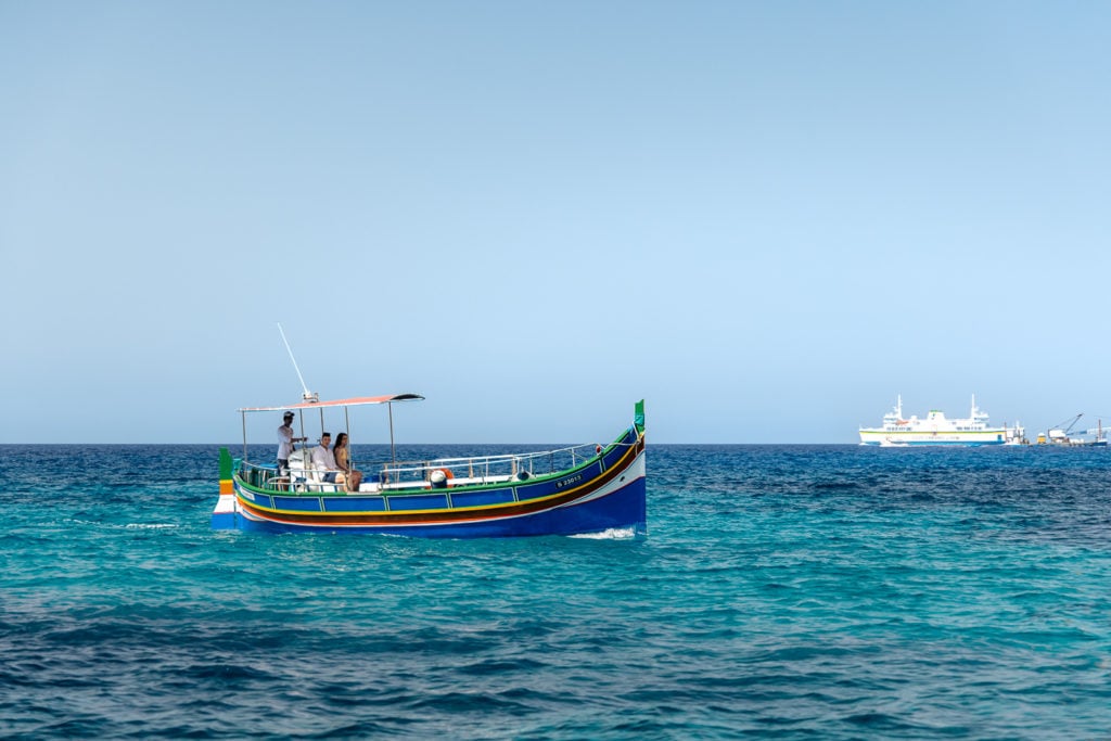 Traditional Maltese boat in the Gozo Channel