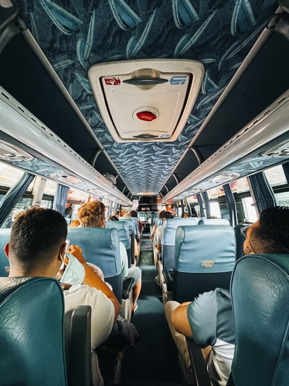 Inside a coach bus in Colombia