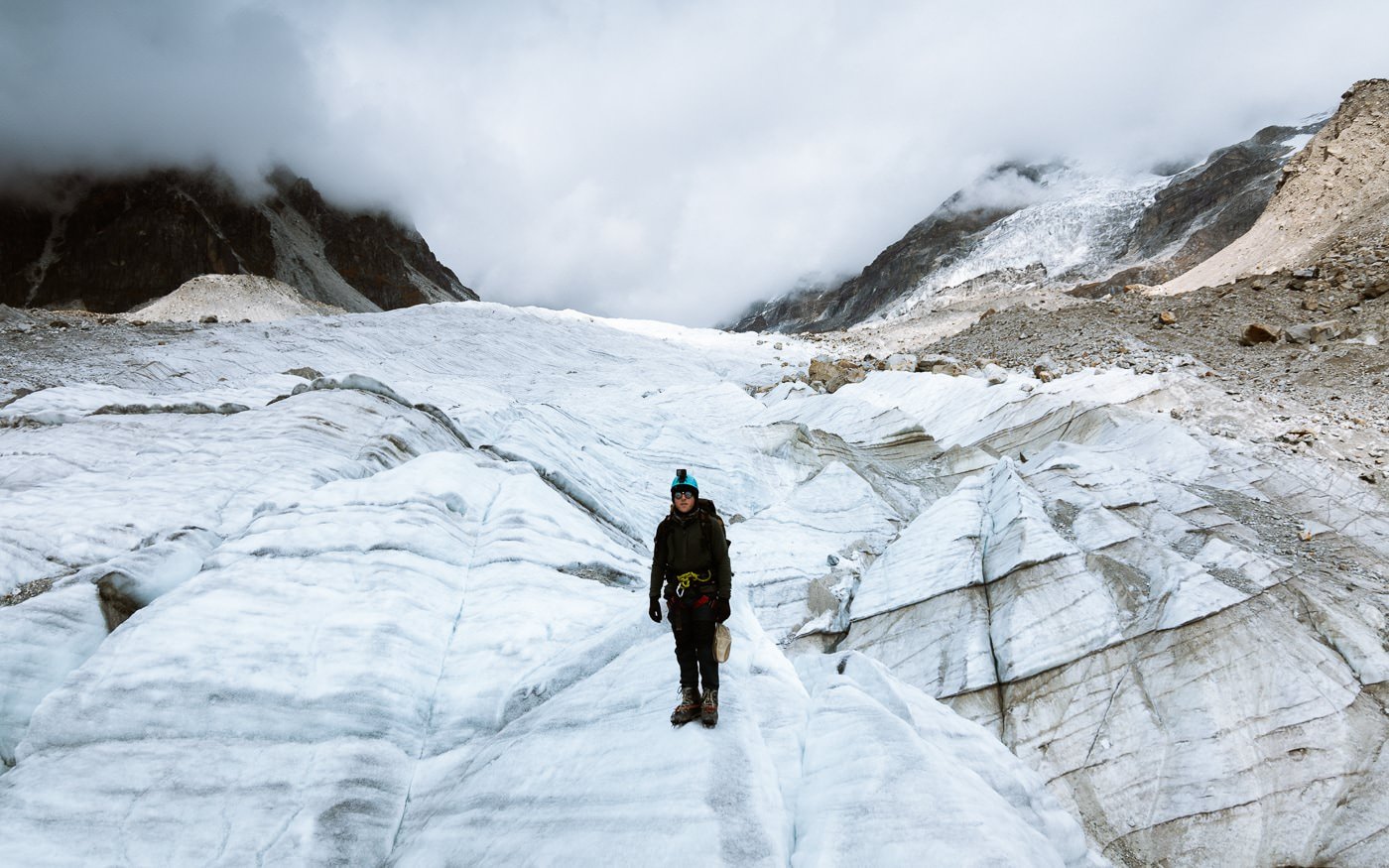 Olly Gaspar on a Glacier training for at Basic Mountaineering Course at Himalayan Mountaineering Institute, HMI Darjeeling