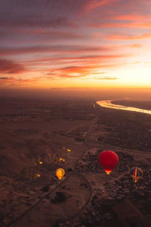 Hot air balloons at the Valley of the Kings in Egypt