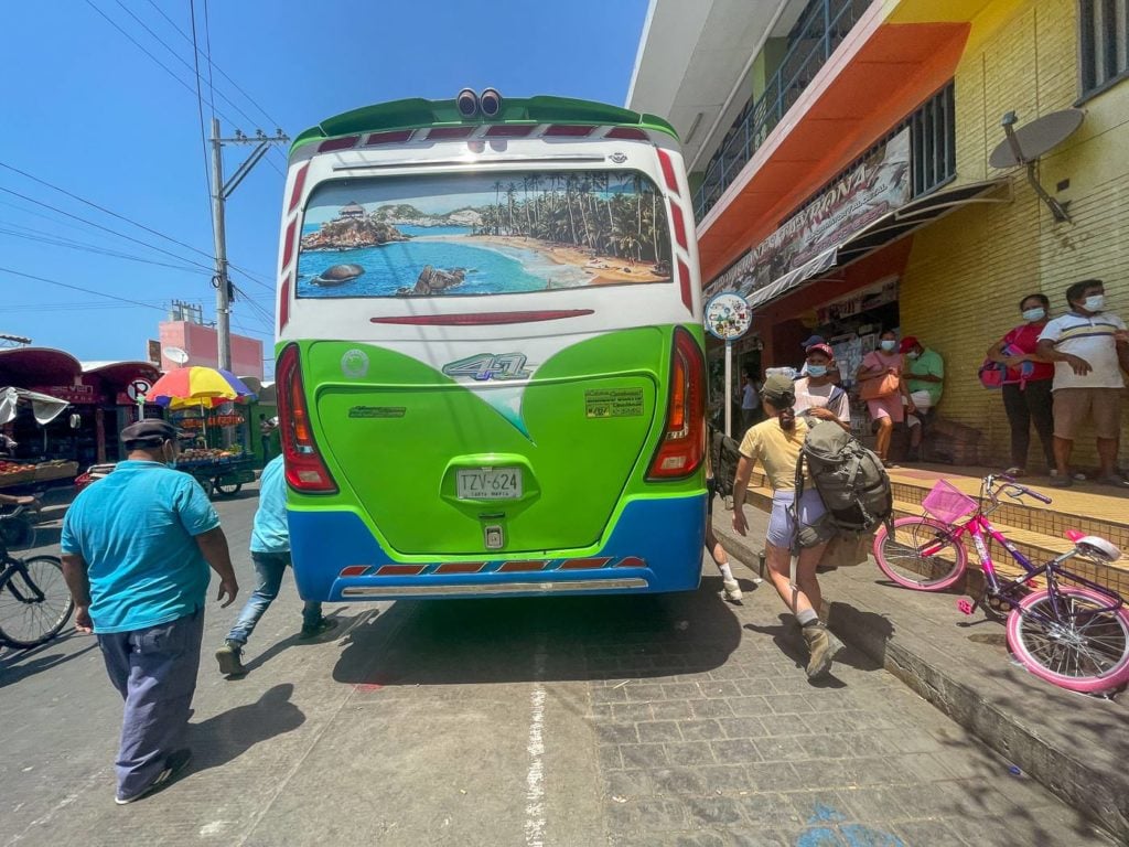 Green bus from Santa Marta to Palomino and Tayrona