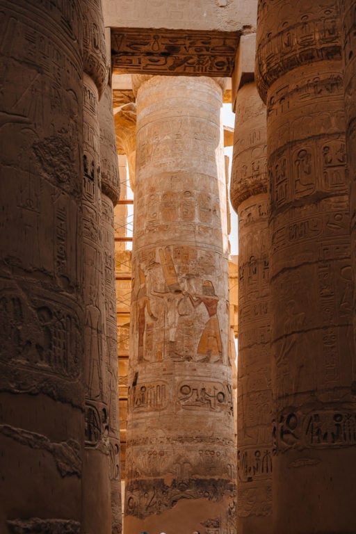 Giant stone column at Karnak Temple in Egypt