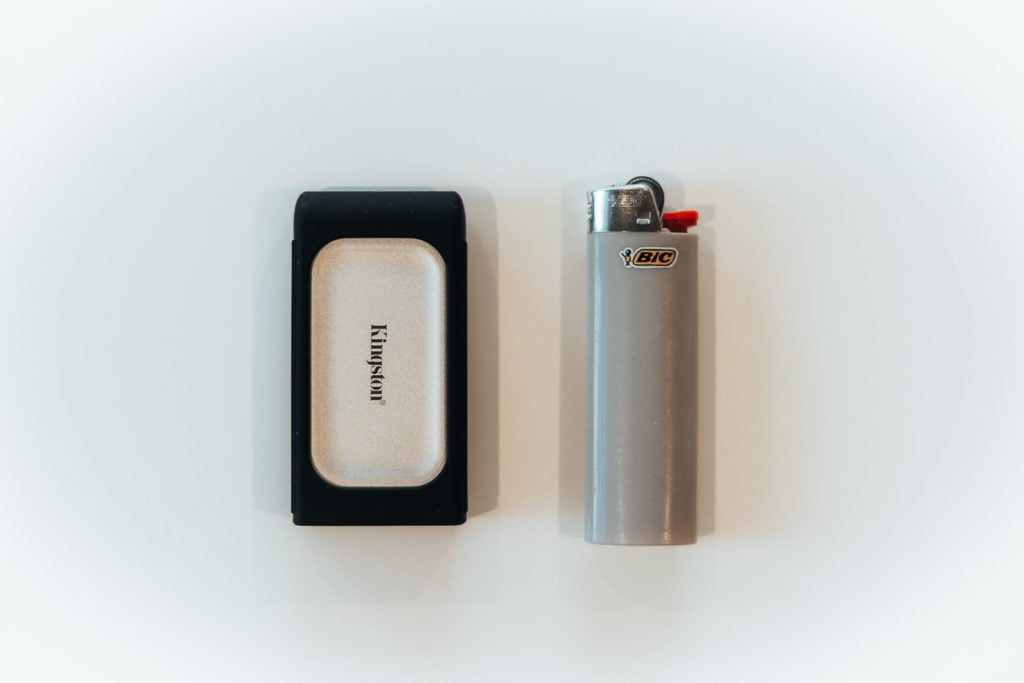 Kingston XS2000 Portable drive beside a BIC lighter