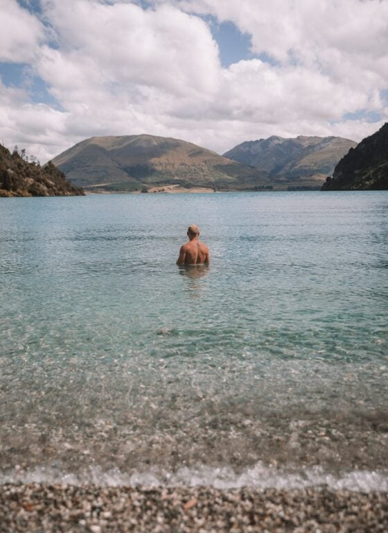 Swimming in Lake Wakatipu, Queenstown, New Zealand