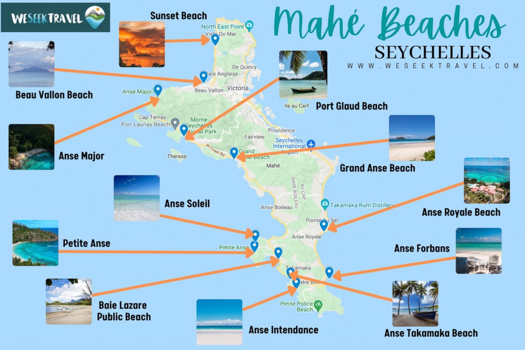Map of the best beaches in Mahe