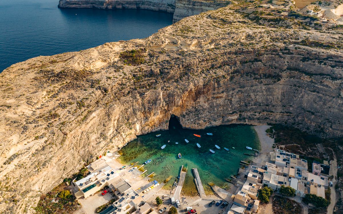 Inland Sea and cliffs of Dwejra Bay on Gozo Island, Malta