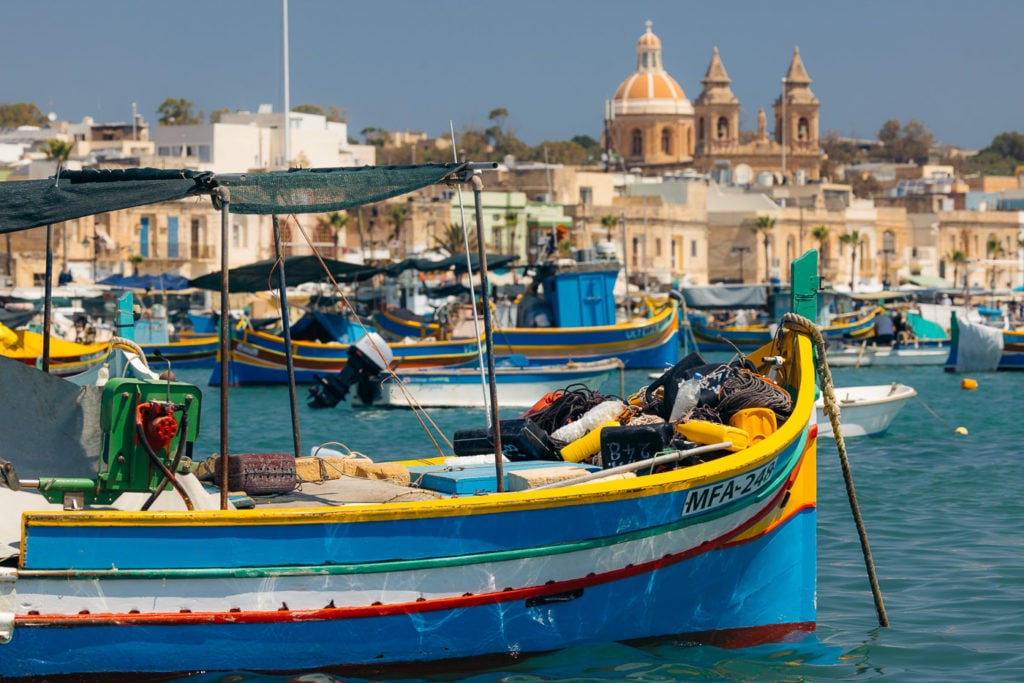 Traditional luzzu fishing boat in Malta