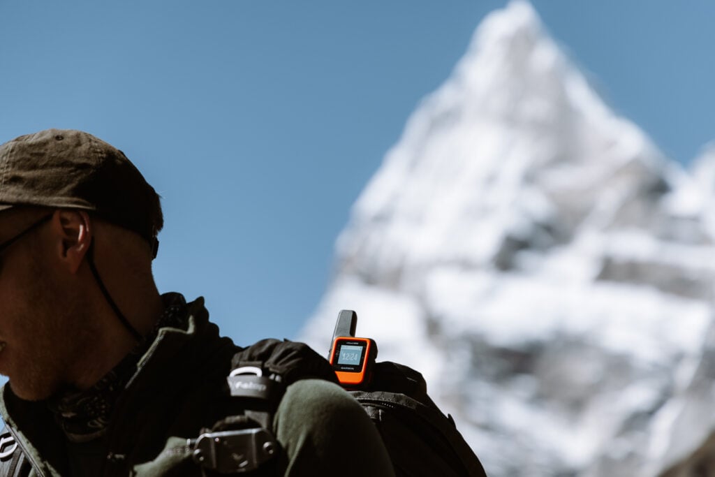 Olly Gaspar trekking in Himalayas with Garmin InReach Mini