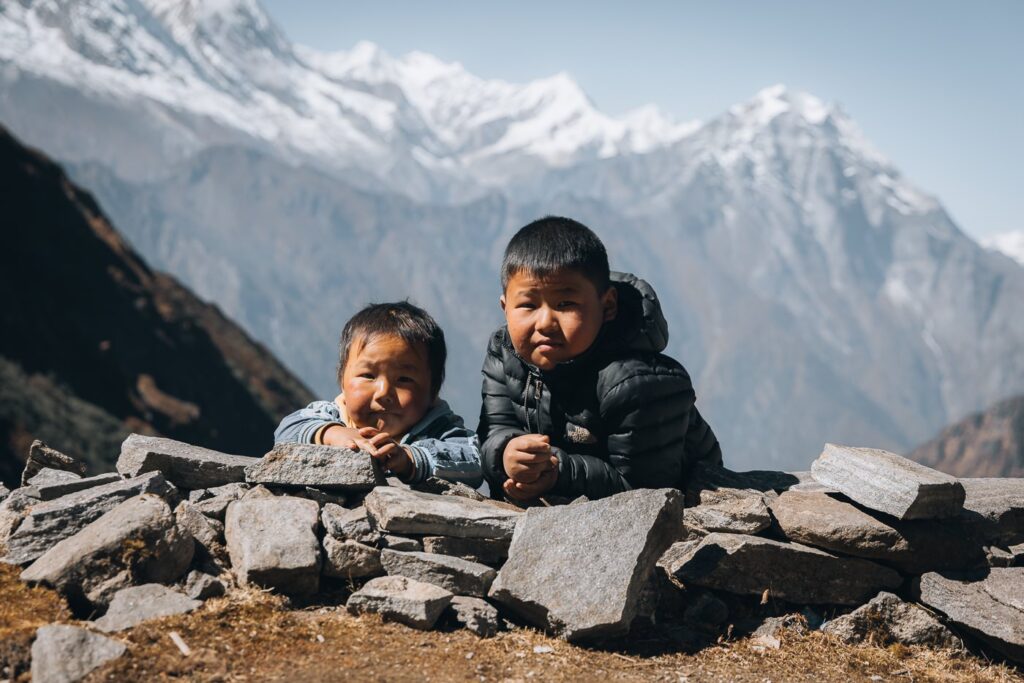 Portrait sherpa children in Nepal