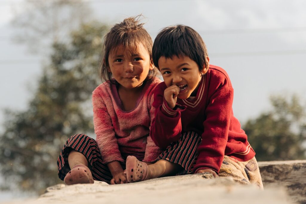 Portrait of local Nepal kids in Lower Himalayas