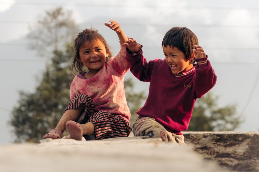 Portrait of local Nepal kids in Lower Himalayas