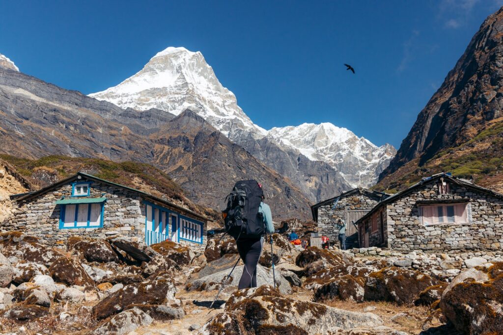 Trekker hiking to Mera Peak, Nepal