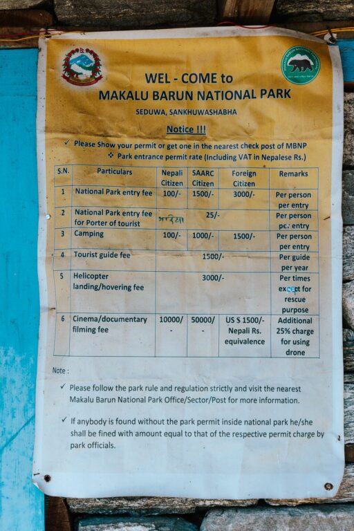 National Park entrance ticket to Makalu Barun National Park, Nepal