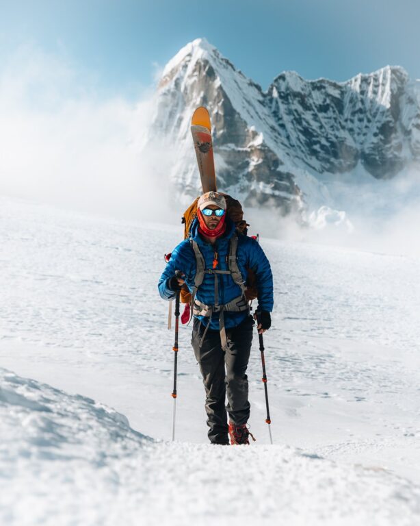 Jessy Sicard Trekker on Mera Peak with Skis