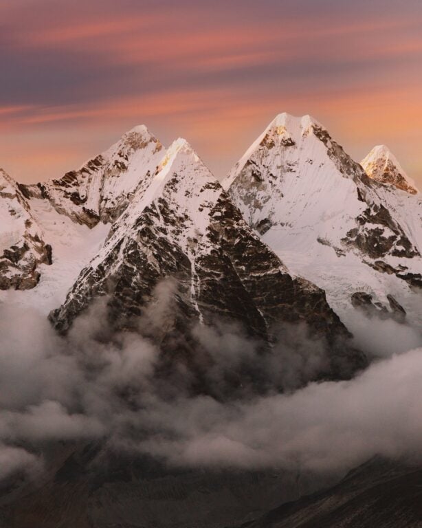 Kyashar Mountain and Khumbu Peaks at Sunset