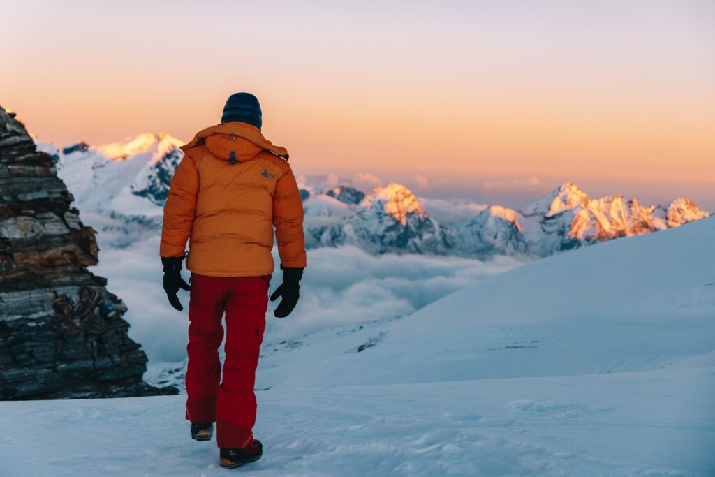 Mountaineer at Mera Peak High Camp in Nepal