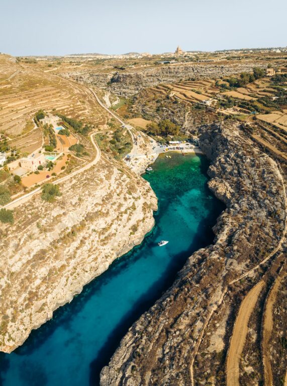 Steep walled gorge of Mgarr Ix Xini on the Southern Coast of Gozo, Malta