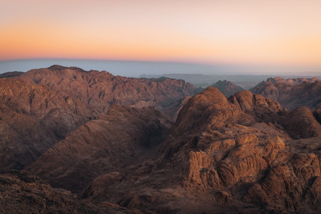 Sunrise at the summit of Mount Sinai in Egypt