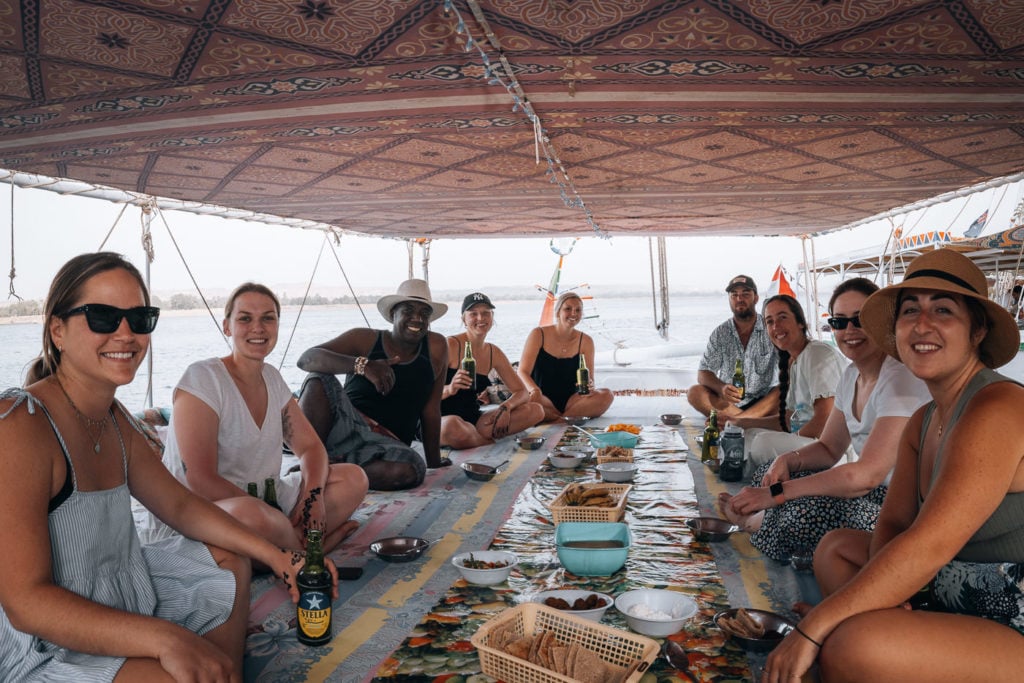 Sharing a meal on a felucca sailing boat