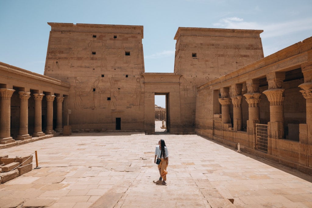 Girl at Philae temple in Aswan, Egypt