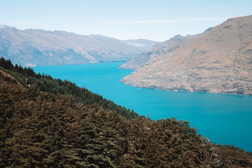 Lake Wakatipu mountain biking area from Queenstown, New Zealand