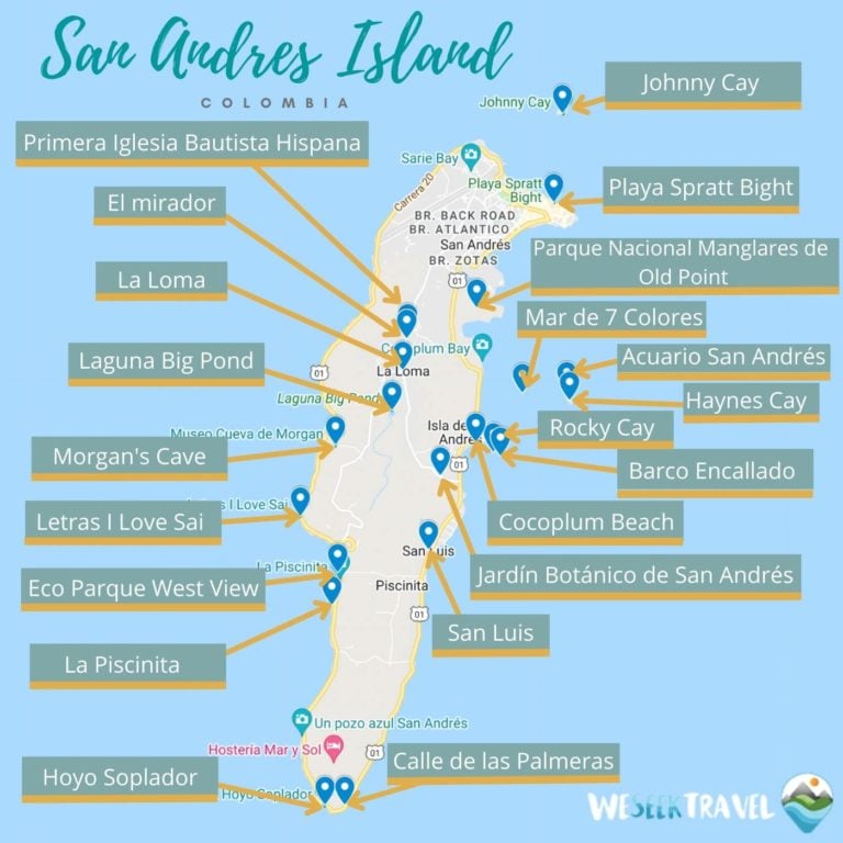 Map of all the things to do on San Andres Island, Colombia