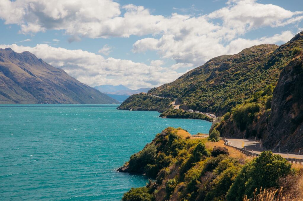 Queenstown scenic road near Lake Wakatipu in New Zealand