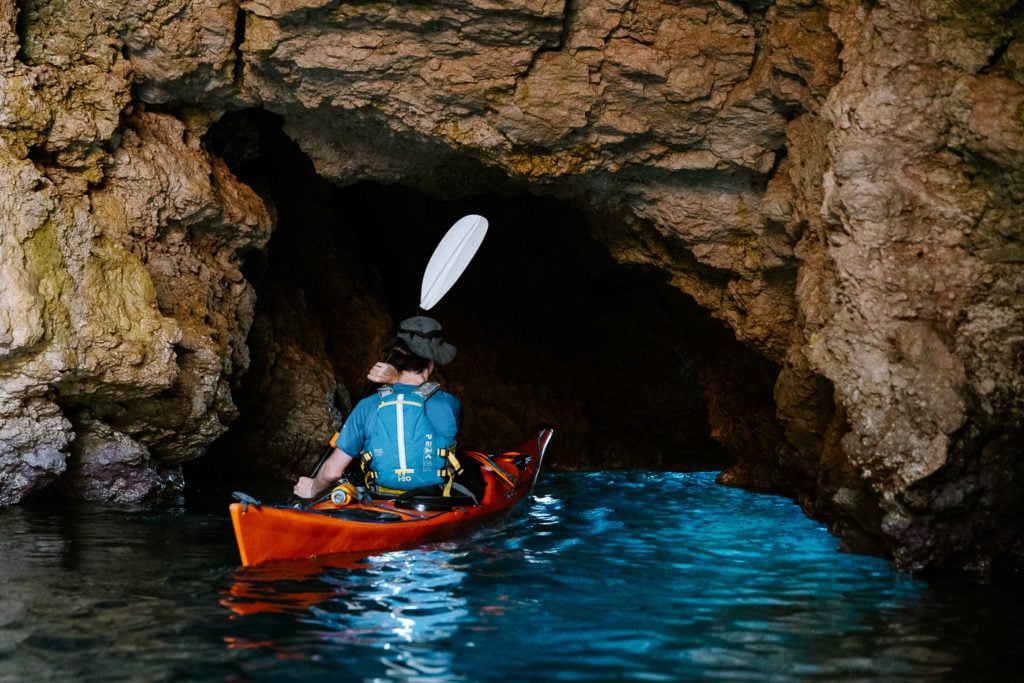 Kayaking in a cave on Comino Island, Malta