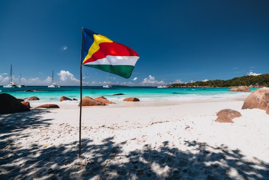Seychelles flag at the beach