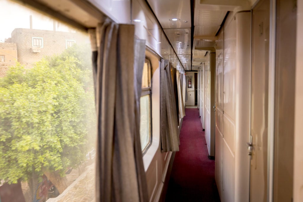 Inside of a sleeper train in Egypt