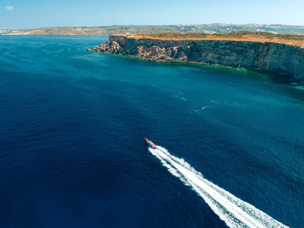 Speedboat on Comino Island, Malta