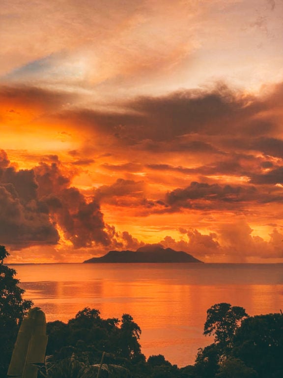 Silhouette Island sunset from Sunset Beach, Mahe Island the Seychelles