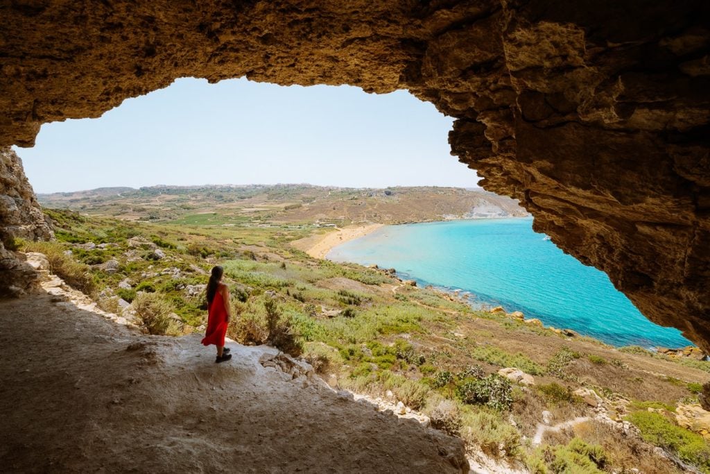 tal-mixta cave in Ramla Bay, Gozo Island, Malta