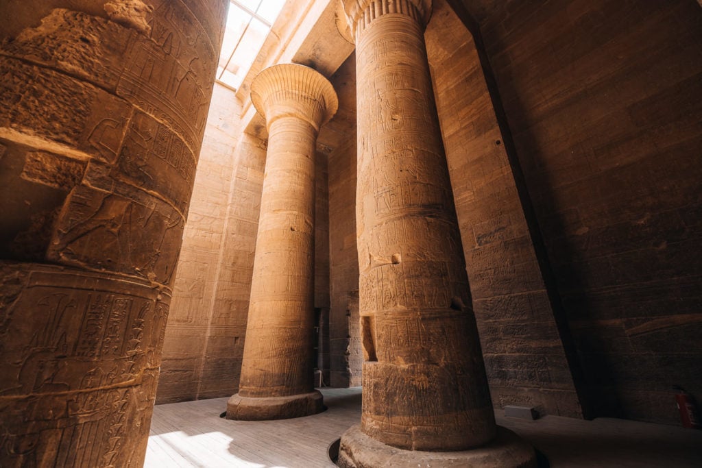 Columns in the Temple of Philae monument in Egypt