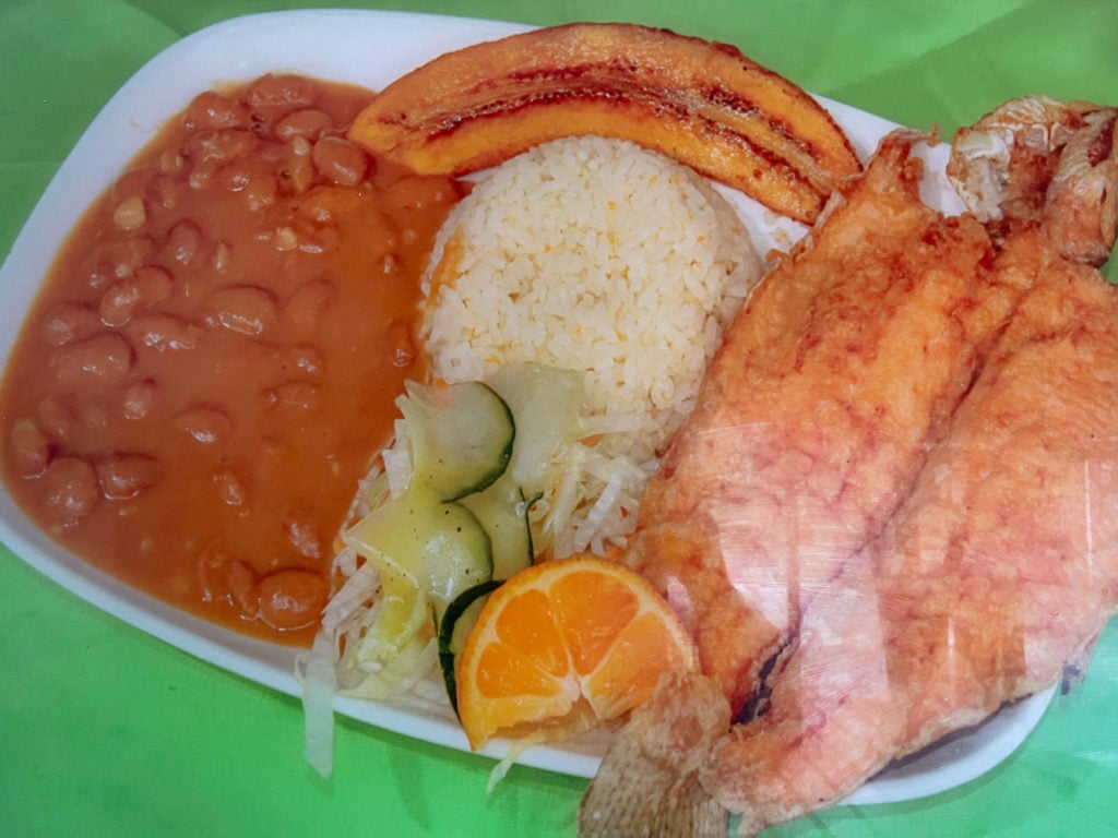 Trucha frita meal in Colombia