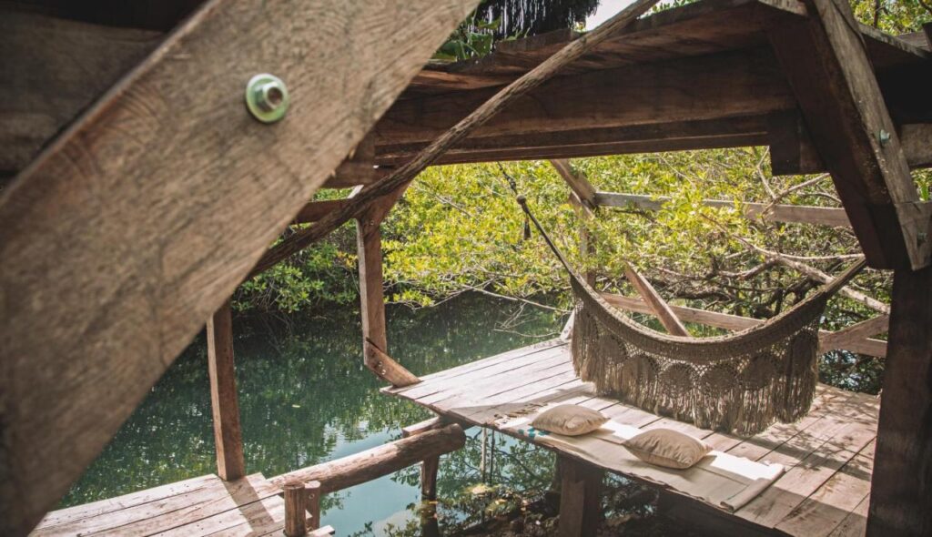 Budget hammock accommodation near a Cenote in Tulum