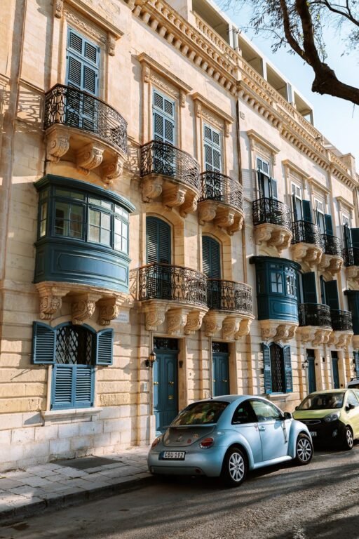 Colorful wooden balconies in Valletta, Malta